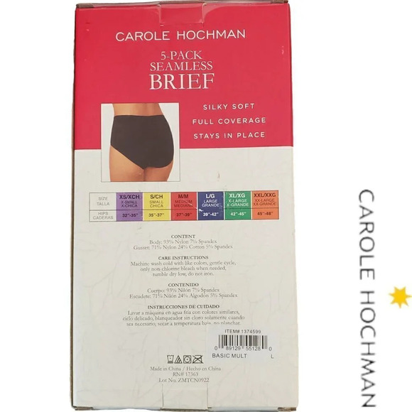 Carole Hochman | Ladies' Seamless Brief | 5-pack | Basic Multi | Open box - Picture 3 of 3